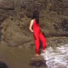 WSMProductions: Jade in Red Silk Pyjamas in the Sea