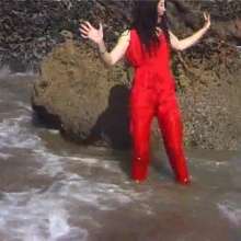 WSMProductions: Jade in Red Silk Pyjamas in the Sea