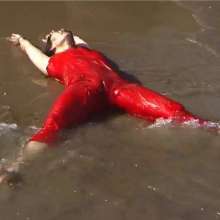 WSMProductions: Jade in Red Silk Pyjamas in the Sea