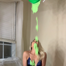 Slimed Models: Scarlett Chunky Green Slimed In An Evening Dress