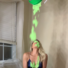 Slimed Models: Scarlett Chunky Green Slimed In An Evening Dress