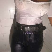 Tight and Wet Clothes: Shower in Tight Blue Jeans, White Top and 5 Inch Heels