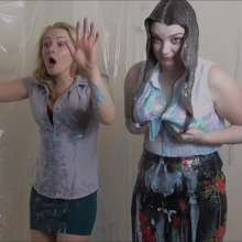 RevSlymsford: Belle + Patience Get Sprayed By The Gunge Gun In The Office