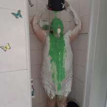 Darkabyss445: Green Gunge and Pies While Wearing White in the Shower