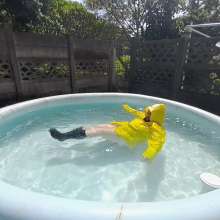 Darkabyss445: Rain Jacket and Wellies in the Pool
