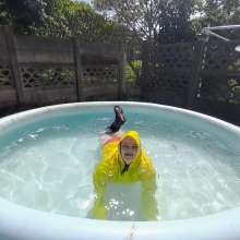 Darkabyss445: Rain Jacket and Wellies in the Pool