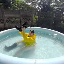 Darkabyss445: Rain Jacket and Wellies in the Pool