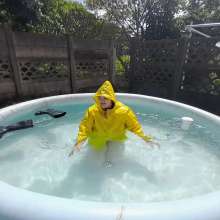 Darkabyss445: Rain Jacket and Wellies in the Pool
