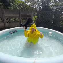 Darkabyss445: Rain Jacket and Wellies in the Pool
