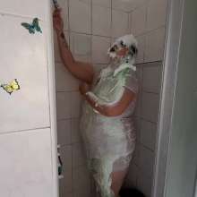 Darkabyss445: Slimed and Pied in White in the Shower Clean Up