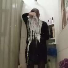 Thefetishgirl: Turtle Neck, Skirt, Shower Hair Washing