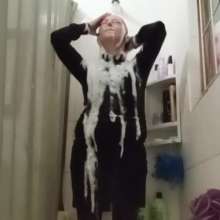 Thefetishgirl: Turtle Neck, Skirt, Shower Hair Washing