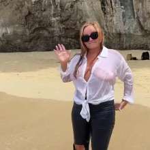 Wet_look_elena: Very Thin White Top and Skintight Jeans in the Sea
