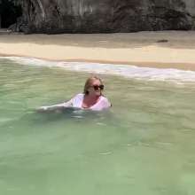 Wet_look_elena: Very Thin White Top and Skintight Jeans in the Sea