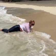 Wet_look_elena: Very Thin White Top and Skintight Jeans in the Sea