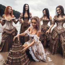 Wetmaxiskirts: AI Glamour Wetlook and Muddy: Victorian women at work and at play (Bic)