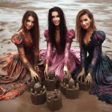 Wetmaxiskirts: AI Glamour Wetlook and Muddy: Victorian women at work and at play (Bic)