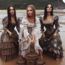 Wetmaxiskirts: AI Glamour Wetlook and Muddy: Victorian women at work and at play (Bic)