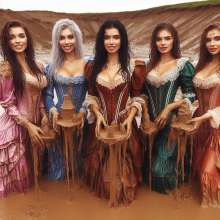 Wetmaxiskirts: AI Glamour Wetlook and Muddy: Victorian women at work and at play (Bic)