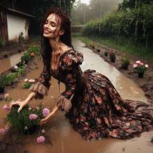 Wetmaxiskirts: AI Glamour Wetlook and Muddy: individual women in vintage dresses (Bic)