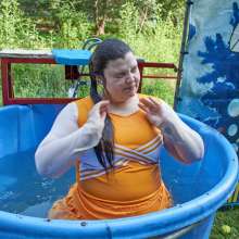 JD and Messy Andi: Another Cheerleader Dunking!