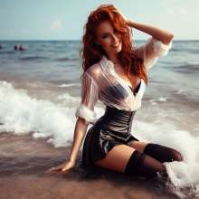 WAMBoss Chris: Redhead Wetlook in Leather Skirt (AI)