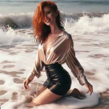 WAMBoss Chris: Redhead Wetlook in Leather Skirt (AI)