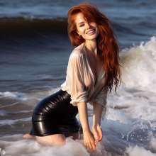 WAMBoss Chris: Redhead Wetlook in Leather Skirt (AI)