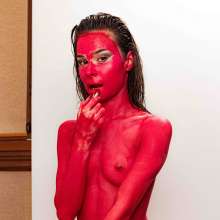 Your Wet Cat: Sexy Topless Body Smeared with Red Lipstick