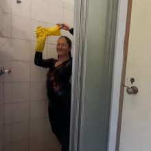 Thefetishgirl: Shiny Leggings, Rubber Gloves, Shower, Slime and Pie