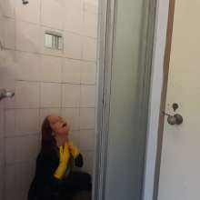 Thefetishgirl: Shiny Leggings, Rubber Gloves, Shower, Slime and Pie