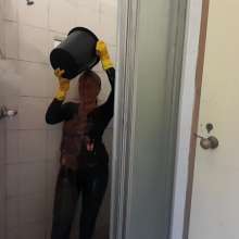 Thefetishgirl: Shiny Leggings, Rubber Gloves, Shower, Slime and Pie