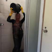 Thefetishgirl: Shiny Leggings, Rubber Gloves, Shower, Slime and Pie