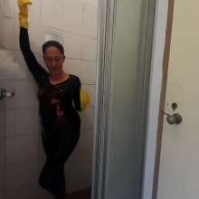Thefetishgirl: Shiny Leggings, Rubber Gloves, Shower, Slime and Pie