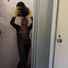 Thefetishgirl: Shiny Leggings, Rubber Gloves, Shower, Slime and Pie