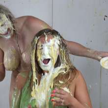 bosunbob: Photoset of Beth and Jessie destroyed with custard, pies, cakes and gunge.