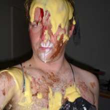 Crygoe: Trashing a black satin evening dress (male)
