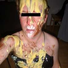 Crygoe: Trashing a black satin evening dress (male)