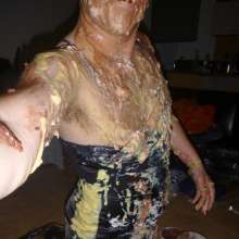 Crygoe: Trashing a black satin evening dress (male)