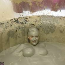 CandyCustard: Brandi Latex PVC and heels to nude in the mud pool