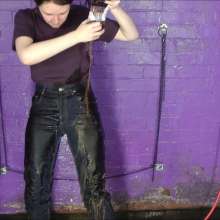DungeonMasterOne: Cola and water all over Chastity's blue jeans and purple t-shirt