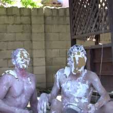 pyd2222: Guys in tight jeans, then naked, get into messy pie fight.