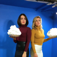 PieZone: Now Available!  Wide Angle Cut of Julianne and Hannah Pieing Each Other