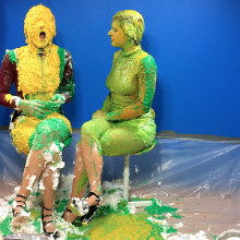 PieZone: Now Available!  Wide Angle Cut of Julianne and Hannah Pieing Each Other