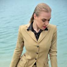 ufa217: Kylie gets wet in business trousers suit in the lake.