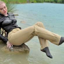 ufa217: Kylie gets wet in business trousers suit in the lake.