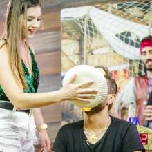 walking the plank: Guy take pies in the face from a hot girl!  Program 11