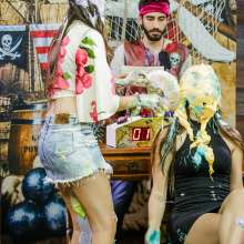walking the plank: Lohrena and Leticia getting pied  program 11--'messy debut of Lohrena'