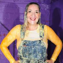 DungeonMasterOne: Maria's Questions: Mypierogatrive in shortalls gets plastered in mess!