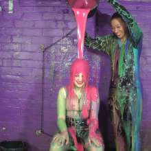 DungeonMasterOne: Friday and Felicity: Catsuit Vs Triathlon Suit in Gunge!